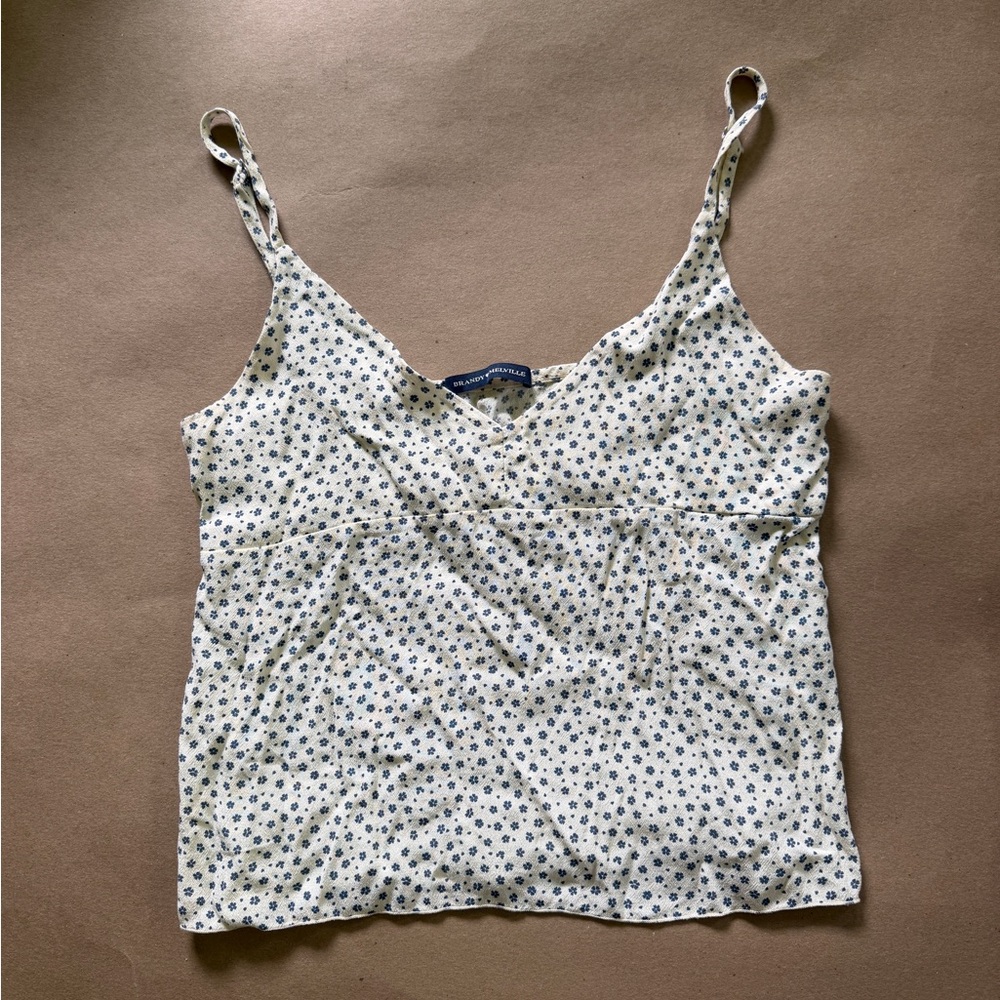 Brandy Melville White Cami with Blue Floral Print
